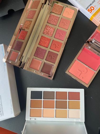 A little photo dump of some things I'm loving lately. You can see some of my favorite eyeshadow palettes from Patrick Ta and Viseart, along with essential skincare for a healthy glow.