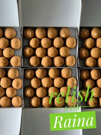 A large order of Besan Laddoos prepared for Diwali gifting. Their long shelf life makes them an excellent choice for festivals and travel.