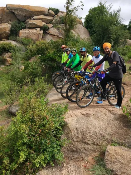 Another angle of the group on the rocky trail, ready for the next leg of the adventure.