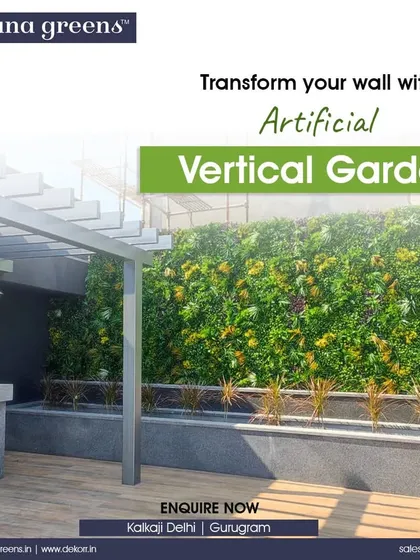 A modern terrace design featuring a vertical garden as a backdrop. This solution is perfect for adding privacy and a touch of nature to urban outdoor spaces.