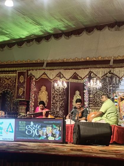 A wide shot of my concert at the Sree Ramaseva Mandali festival. The grand stage and lighting add so much to the experience of a large-scale Carnatic music event.