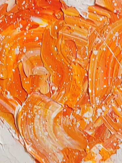 Another detailed shot of the orange heart, perfect for appreciating the tactile quality of my textured paintings.