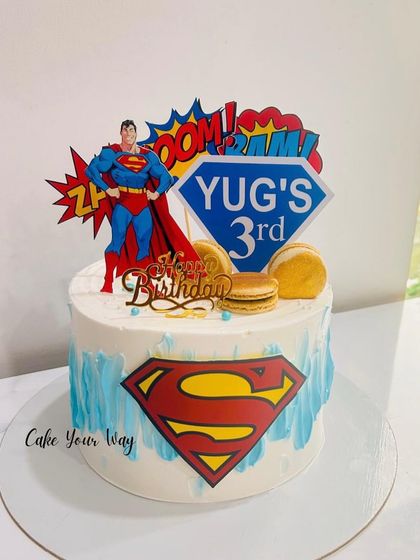 A super cake for Yug's 3rd birthday, featuring the Man of Steel himself, Superman.