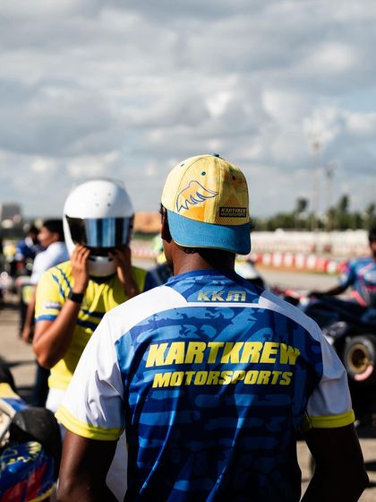 A shot from behind showing our team branding during a race weekend.