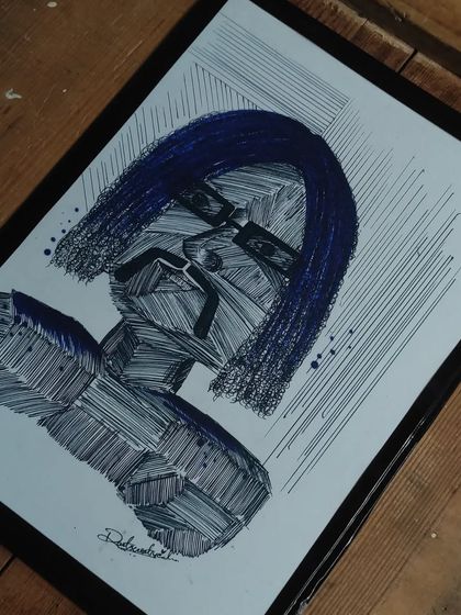 A close-up of the "Jhon uncle" pen art. You can see how the overlapping lines create shading and depth.