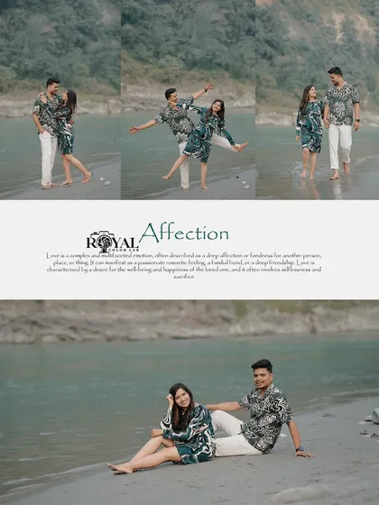 A collage titled 'Affection', showcasing a series of candid and happy moments of a couple walking and sitting by the Ganga.