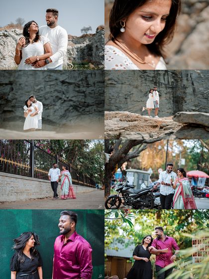 Another dynamic collage from a pre-wedding session, highlighting the variety of shots I deliver. It includes close-up portraits, wide environmental shots, and candid moments, demonstrating the comprehensive storytelling I provide.