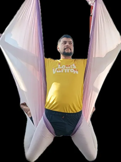 Butterfly in the air. This is a seated version of the butterfly pose, a great hip opener that you can do while gently swinging.