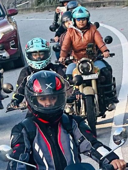 An action shot of our group riding in formation. There's a powerful sense of unity when we ride together.