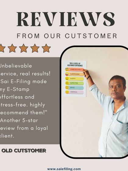 "Sai E-Filing made my E-Stamp effortless and stress-free. Highly recommend them!" This 5 star review from a loyal client reaffirms our commitment to providing unbelievable service and real results.
