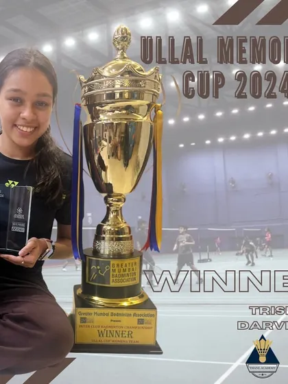 Trisha Darveshi with the impressive winner's trophy at the Ullal Memorial Cup 2024.