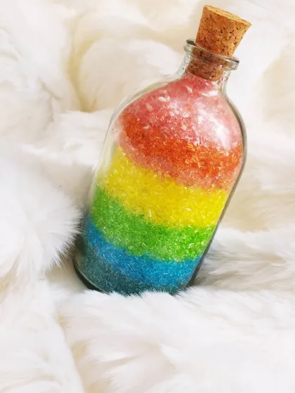 How about a rainbow in your bathtub? My layered rainbow bath salts are so beautiful and smell amazing. Just sprinkle them in your bath and relax.