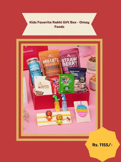 Don't forget the little ones. My Kids Favorite Rakhi Gift Box is filled with child-friendly healthy snacks and comes with a fun, colorful Rakhi that they'll love to wear.