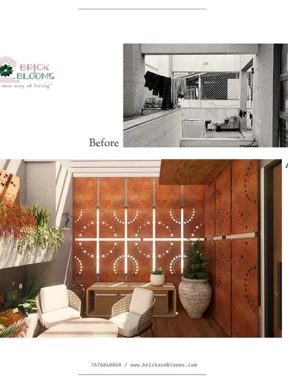 Our transformations go beyond just plants. This before-and-after shows how we turned a plain balcony into a stylish and private retreat using custom-designed perforated panels, comfortable seating, and integrated planters for a complete outdoor room experience.