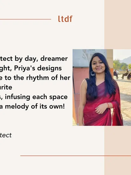 Celebrating the talented women at LTDF. Priya, an architect in our firm, infuses each space she designs with a melody of its own, dancing to the rhythm of her favorite tunes.
