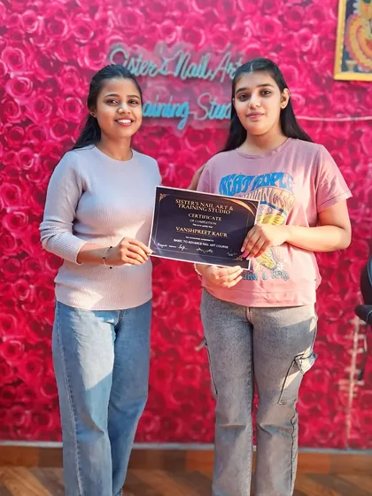 Vanshpreet Kaur with her nail art course certificate. We are so happy to have been a part of her learning journey.