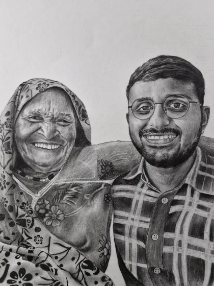 A special commissioned portrait of a grandson and his grandmother. I love capturing the bond between generations in a detailed, realistic pencil drawing.