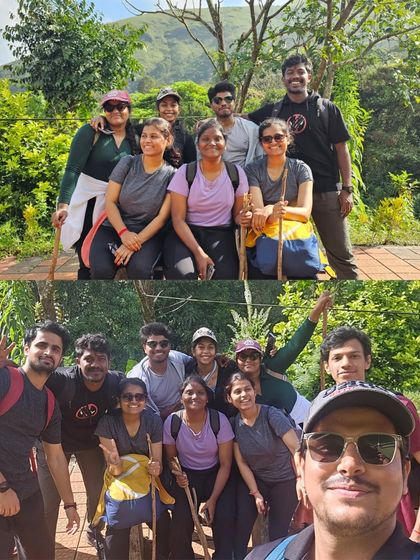 More happy faces from the Kudremukh trek, with a selfie capturing the group's spirit.