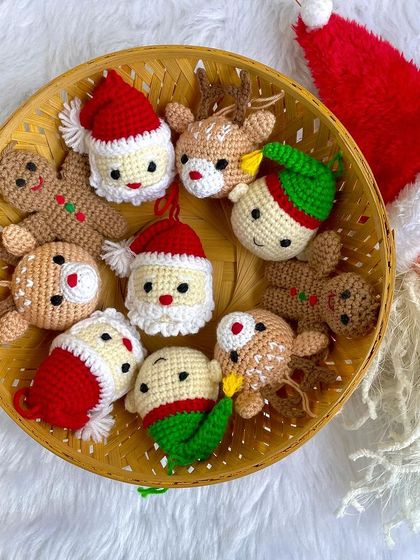 These mini Christmas ornaments are perfect for decorating your tree. The set includes tiny versions of Santa, reindeer, elves, and gingerbread men, all handmade with love.