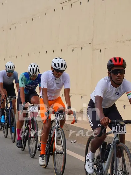 A paceline of amateur riders working together. Our amateur category is perfect for experienced cyclists who want to test their limits in a competitive setting.
