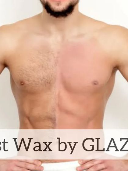 A side-by-side comparison of a chest wax. Notice the smooth, hair-free skin on one side, a result you can get with my at-home service.