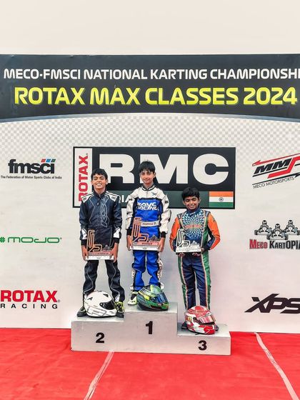 The Micro Max podium winners from Round 2 of the 2024 National Karting Championship.