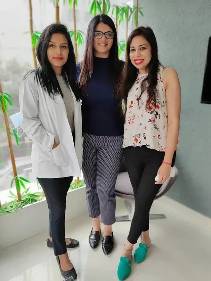 A quick photo with my dietician, Sakshatha, and our clinic manager, Nikitha. I believe in a holistic approach to skin health, and collaborating with other professionals is a key part of that.