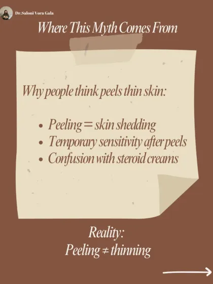 Why do people think peels thin the skin? This myth often comes from the visible skin shedding, temporary sensitivity after a peel, or confusion with the effects of unsupervised steroid creams. The reality is that peeling does not equal thinning.