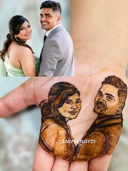 A comparison showing the original photo next to my henna art, demonstrating my ability to capture likenesses.