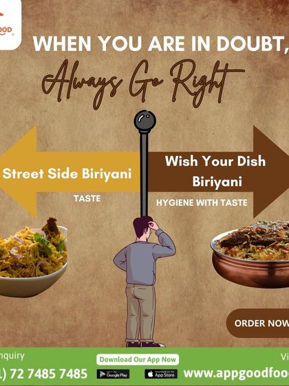 When in doubt, always go right. Choose our "Wish Your Dish Biriyani" for the perfect combination of authentic taste and guaranteed hygiene.