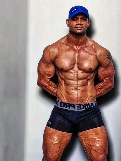 Bodybuilding pose. Symmetry, proportion, and definition.