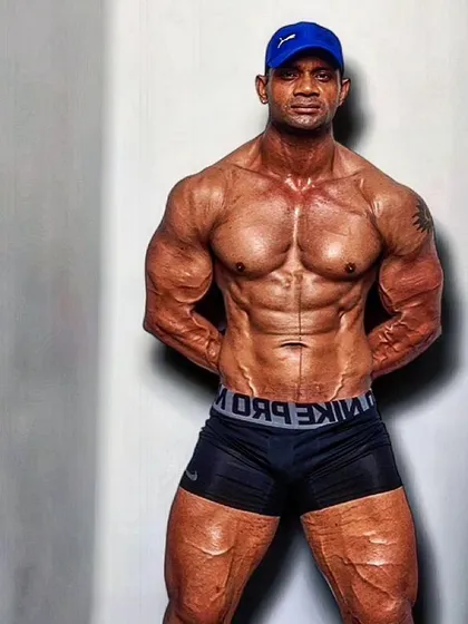 Bodybuilding pose. Symmetry, proportion, and definition.