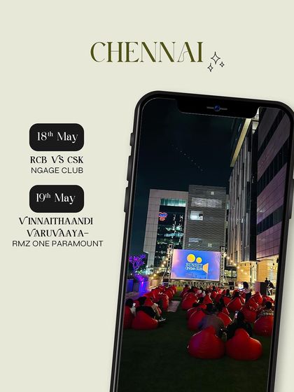 Chennai's May lineup, featuring a huge RCB vs CSK cricket match and the classic Tamil film 'Vinnaithaandi Varuvaayaa'.