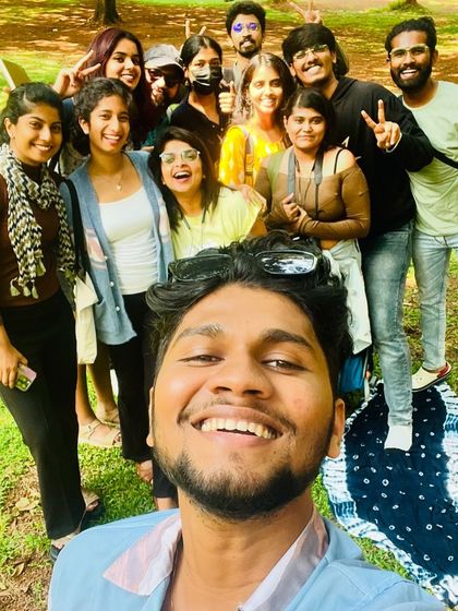 A happy group selfie with my friends and fellow artists from the Cubbon Paints community. Painting together is always a joyful experience.