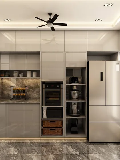 We designed this kitchen with a dedicated appliance garage, keeping the countertops clutter-free while ensuring everything is within easy reach.