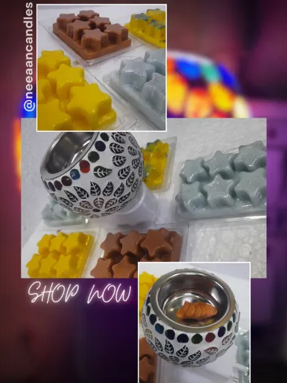 Meet my star-shaped wax melts and mosaic warmer. Just pop a star into the warmer to release a wonderful, long-lasting fragrance that sets a cozy mood in any room.