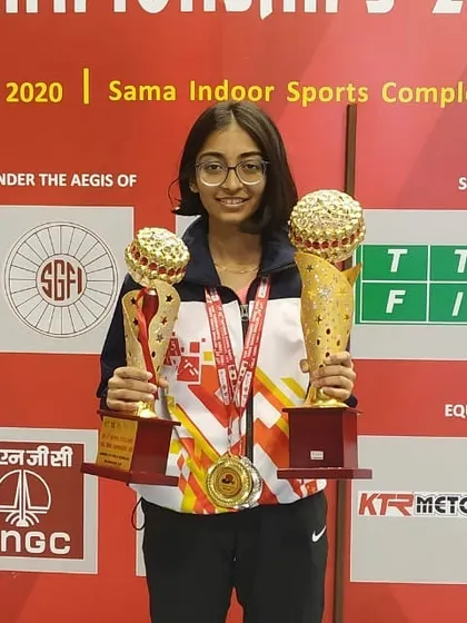 This is what a champion looks like. Vidhi Shah holds her well-deserved trophies after a stunning performance at the UTT 65th National School Games. Her success is an inspiration to all our junior and youth players aiming for the top.