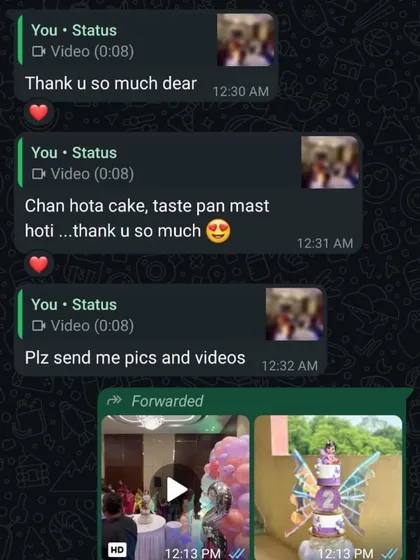 More happy feedback from the butterfly cake celebration: "Chan hota cake, taste pan mast hoti."