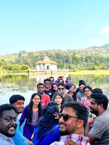 A candid, happy group photo during a boat ride in the Varanga lake.