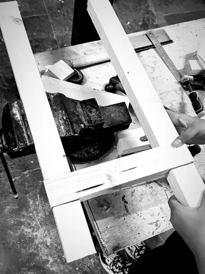 A dry fit of a frame made with hand-cut joints. This is the moment of truth where you see how well your pieces come together.