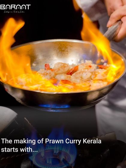 The making of my Prawn Curry Kerala starts with fresh prawns, flambéed to lock in their flavor.