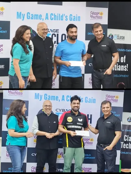 Our veteran players Suraj Chandrashekhar and Pramod Pandey receiving their prizes after winning bronze medals at the highly competitive Cybage Corporate Tournament in Pune.