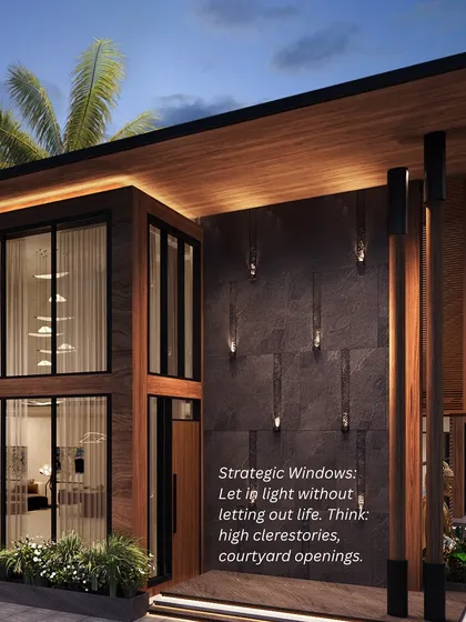 These images illustrate our philosophy on creating privacy through architecture. We use strategies like zoning, landscaping, and layered boundaries to create homes that feel like a private sanctuary, even in a busy city.