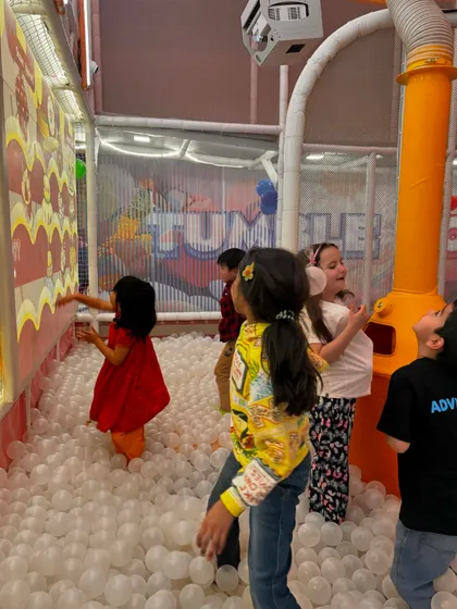 Our ball pit features an interactive wall game, combining physical play with a fun digital challenge that kids love.