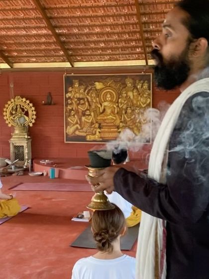 I walk through the shala with burning incense, purifying the space and the energy of the students before meditation. The sacred smoke helps to focus the mind and create a tranquil atmosphere for our practice.