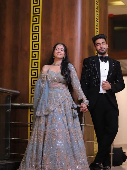 A happy couple. Bhumika and her partner look perfect together. Her engagement makeup was designed to be camera-ready and last all night.