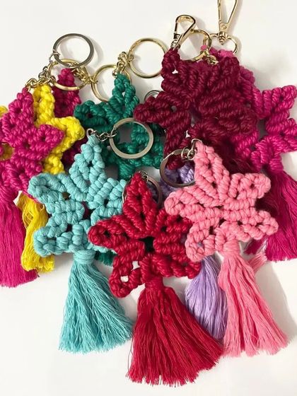 A whole constellation of my star-shaped macrame keychains! These are very popular as return gifts for birthday parties and can be made in any color to match your theme.