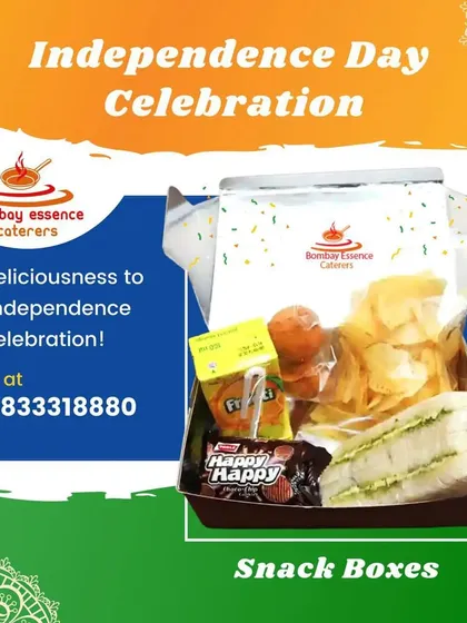 Our branded Independence Day snack box, filled with treats like sandwiches, chips, and sweets. These boxes are a simple and effective catering solution for corporate and community events.