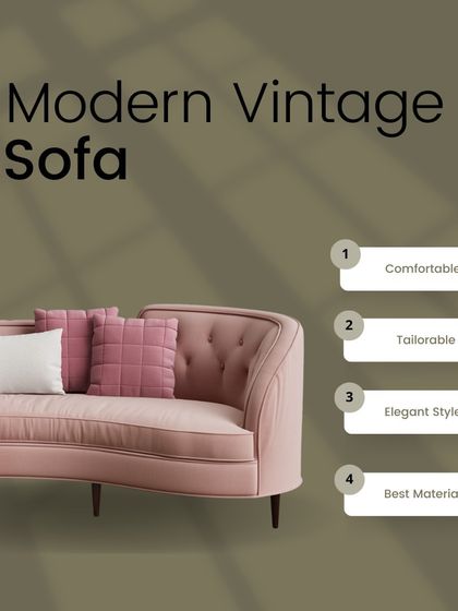 The Modern Vintage Sofa, with its elegant curves and soft pink upholstery, is a timeless statement piece that brings sophistication and comfort to any living room.