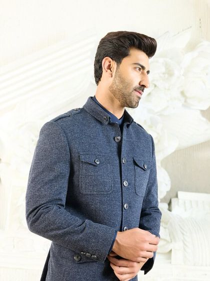 The navy co-ord set, designed for the modern gentleman. The luxurious fabric and refined cut make it a sophisticated choice for any event.